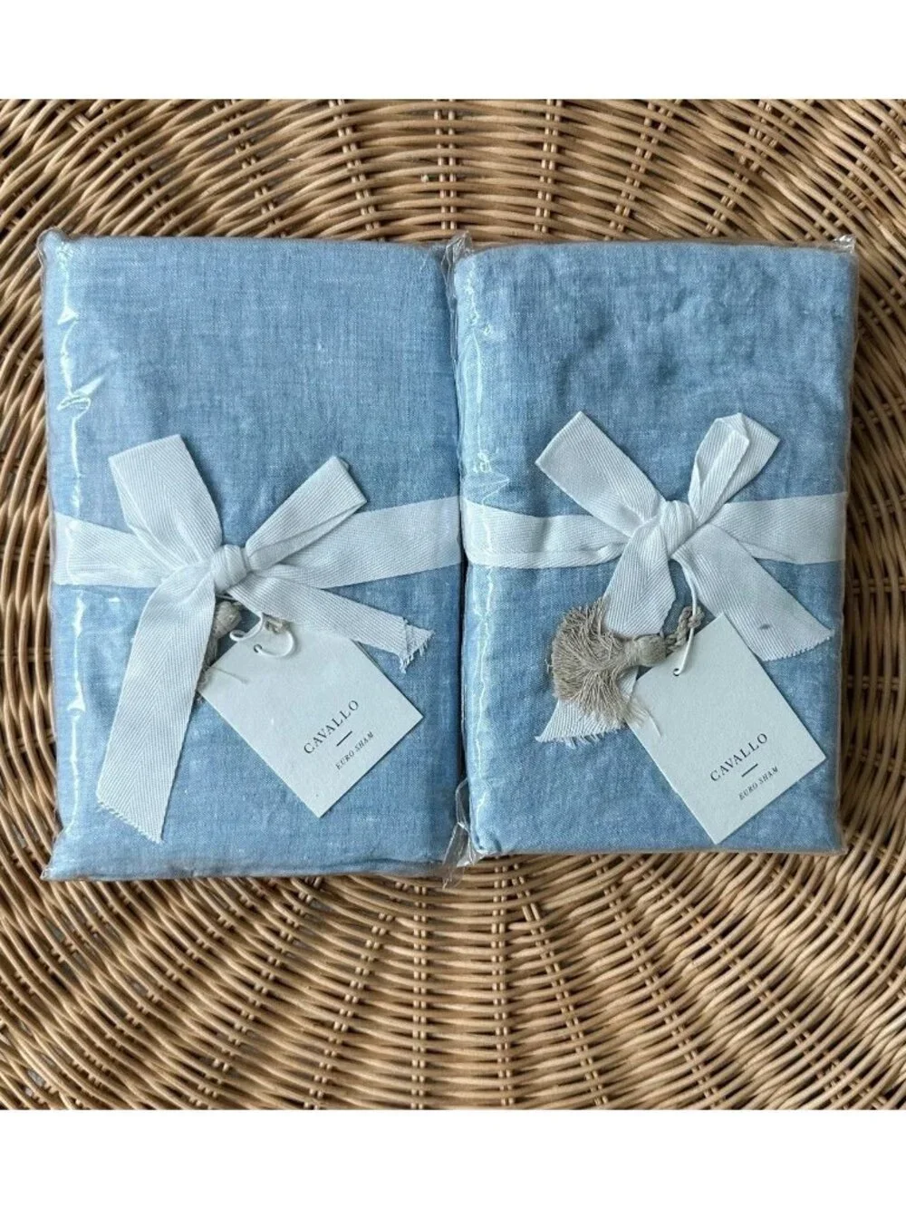 NEW Serena & Lily Cavallo Linen Euro Pillow Shams (Set of 2)-Blue Chambray